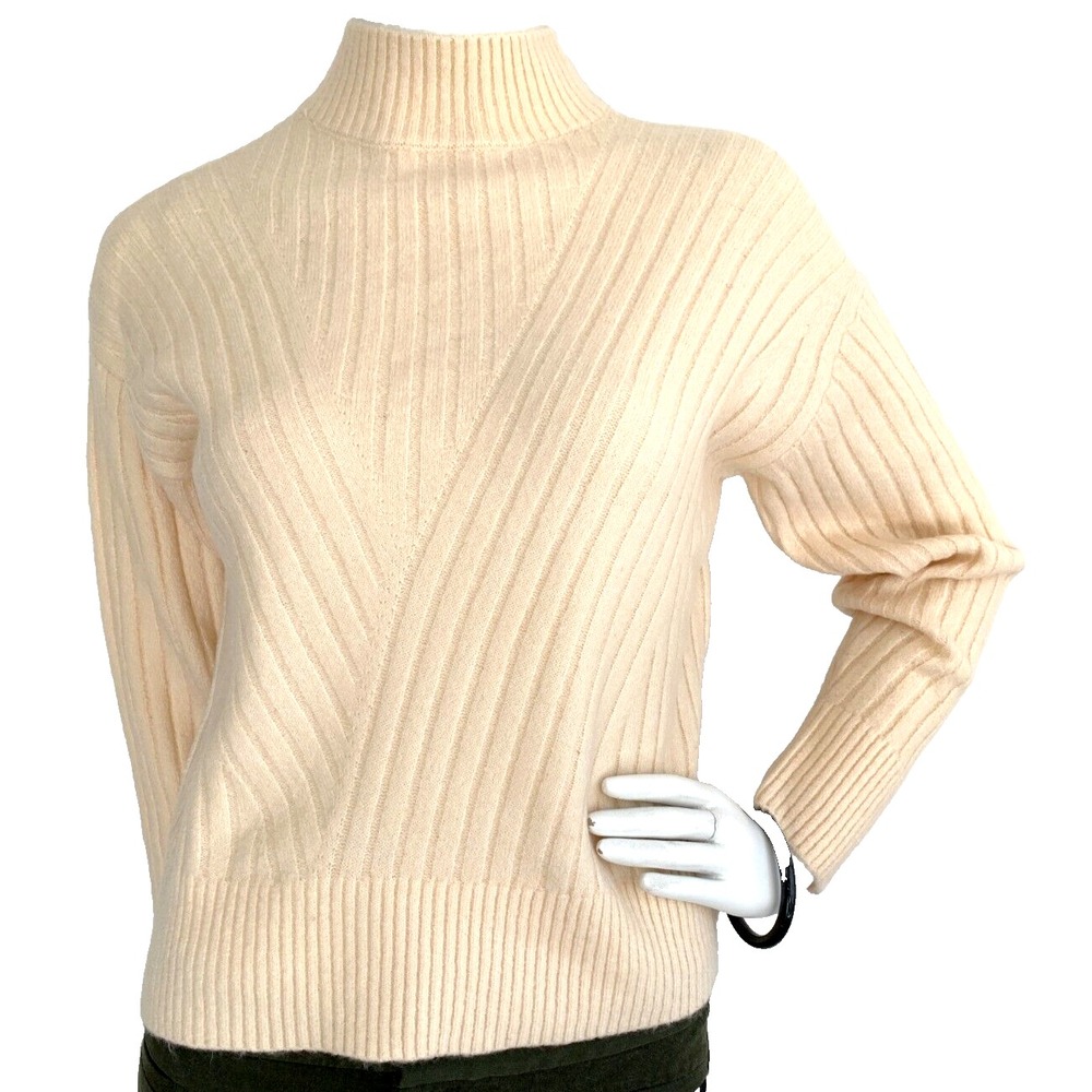 Sophie Rue Funnel Neck Sweater XS Cream Ribbed Pullover Minimalist Neutral NWT